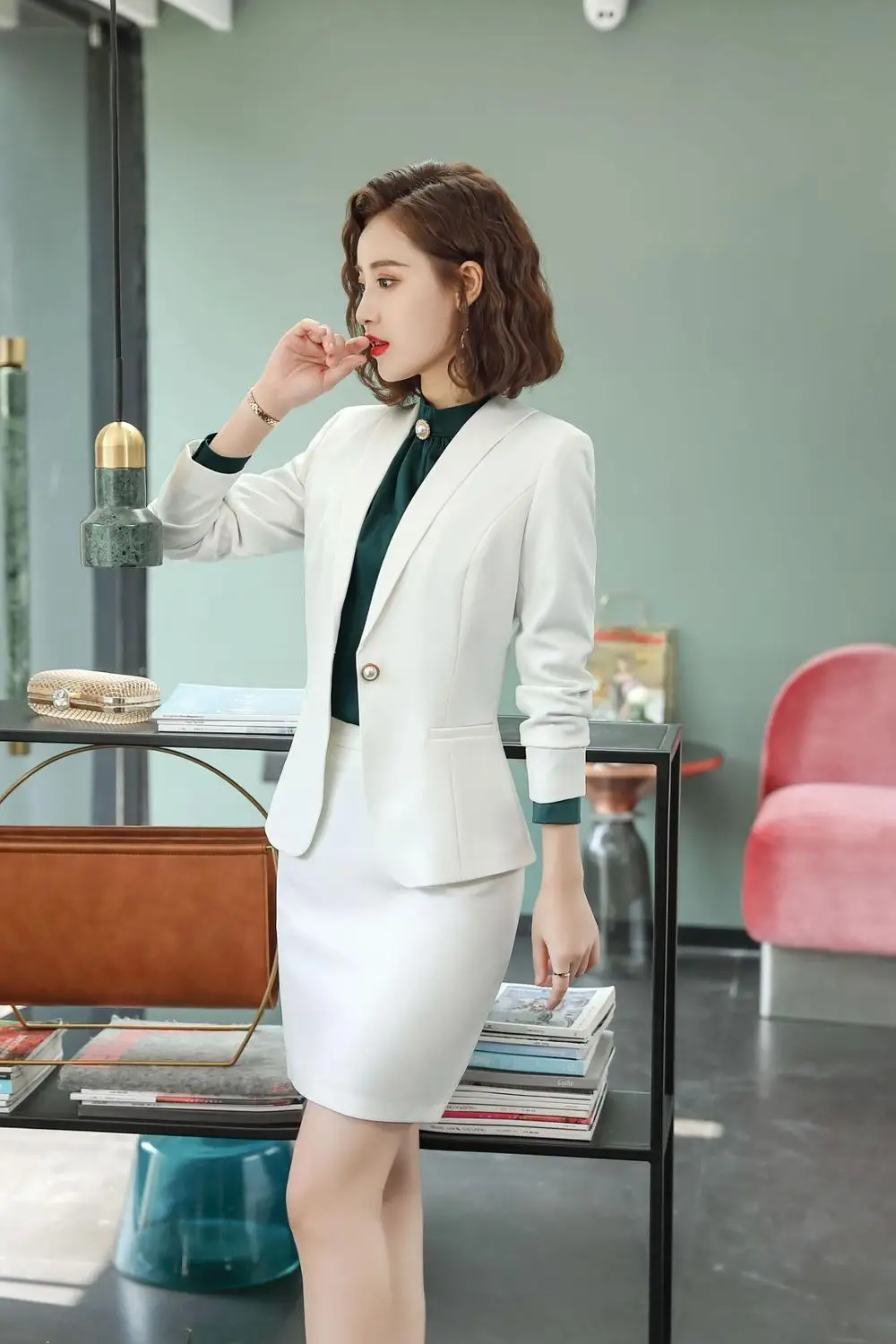 IZICFLY стиль офисная одежда белая юбка костюмы для женщин Униформа Элегантный бизнес леди блейзер и юбка комплект рабочая одежда большой размер