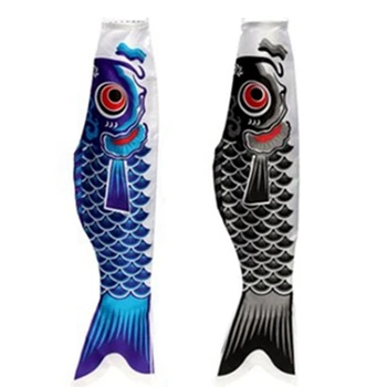 

2 Pcs Japanese Carp Windsock Streamer Fish Flag Kite Cartoon Fish Colorful Windsock Carp 100cm, Black & Blue