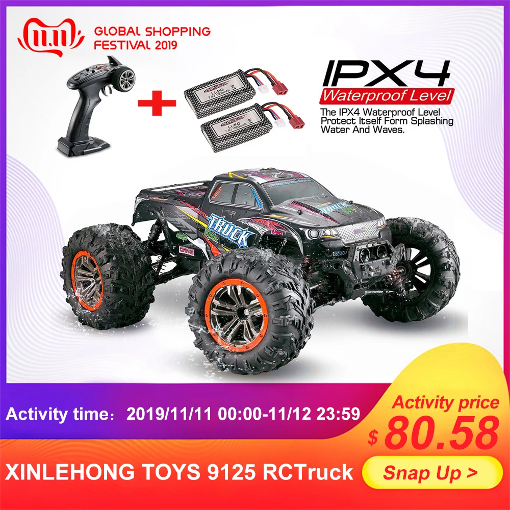 

XINLEHONG TOYS 9125 1/10 Big Feet Truck Waterproof climbing 2.4GHz 4WD 46km/h High Speed RTR RC Car Remote Control RTR Toy