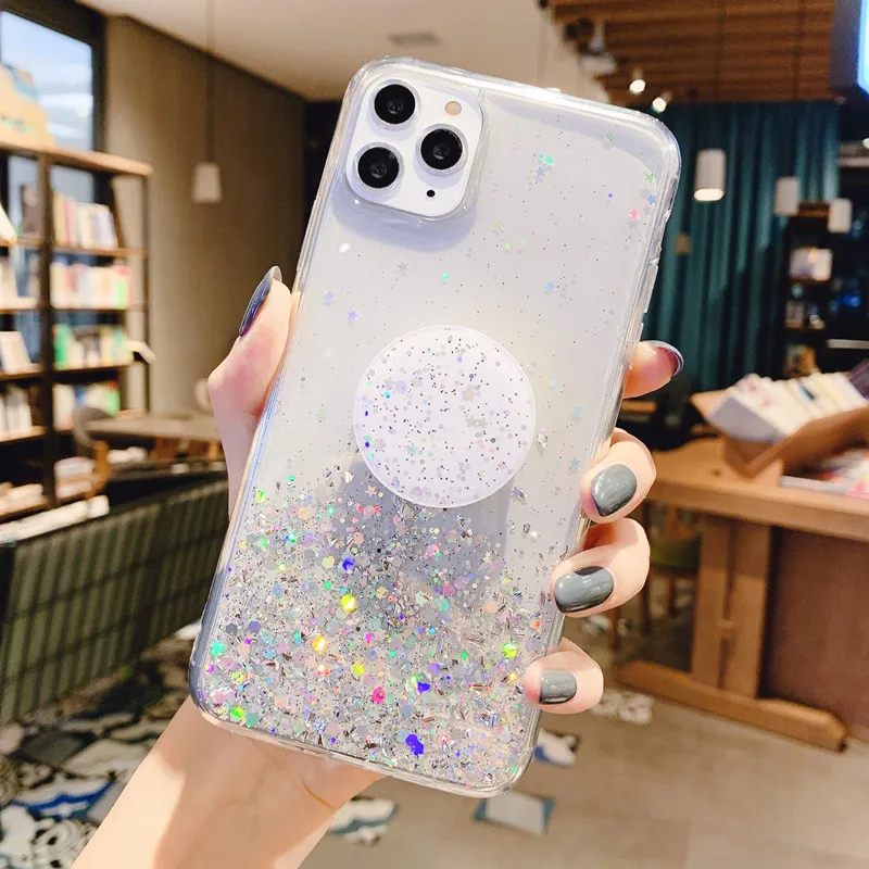 Блестящий силиконовый чехол для Xiaomi Redmi Note 8 Pro, чехол для Redmi Note8 Note 7 Pro Note 5, прозрачный мягкий чехол с подставкой и держателем для телефона - Цвет: Clear
