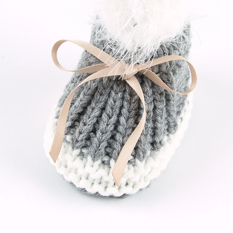 Baby Shoes Solid Knit Winter Toddler Infant Slip-On Warm Bed Shoes Autumn Hand Made Newborn Girls Boys Boot Fashion Cute Bowknot 5