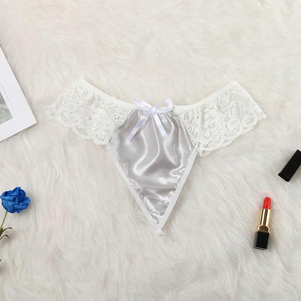 V-string Женские трусики стринги, сексуальное женское белье, стринги с бантом, женское прозрачное кружевное нижнее белье Bielizna damsk, экстремальные Трусы женски#5