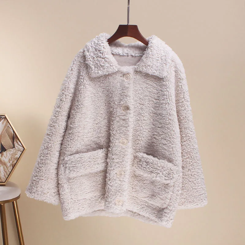 

Autumn And Winter New Style Fashion Thick Lambs Wool Leather Fur Coat Blouses Loose-Fit Versatile Granule Cashmere Wool Cardigan