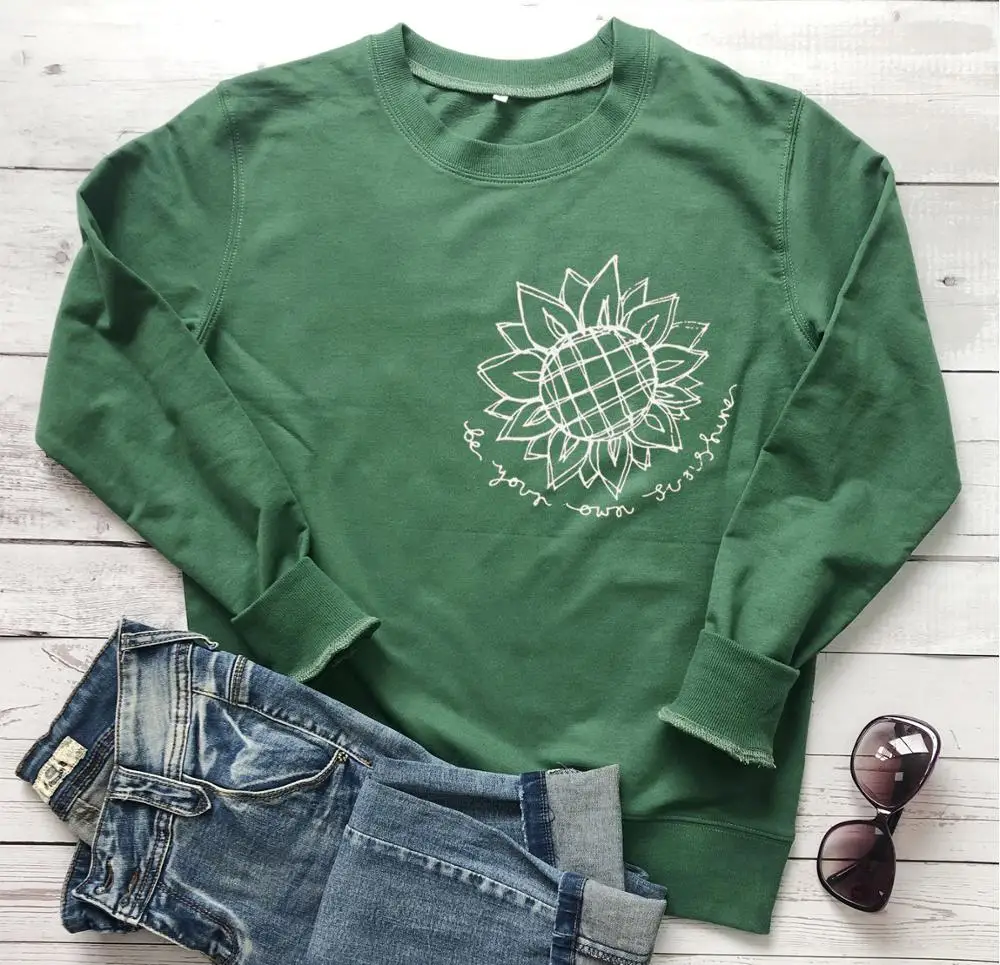 Green-white txt Be your own sunshine Женская мода слоган Цитата слоган Забавный молодой религия христианская толстовка пуловеры графическая Цитата художественный Топ - Цвет: Green-white txt