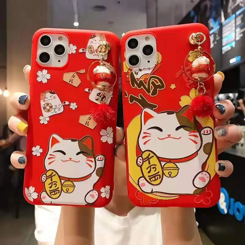 Чехол для iPhone 11 pro Max Lucky Cat милая задняя крышка X XS XR 6 7 8plus Maneki Neko Shell + подвеска |