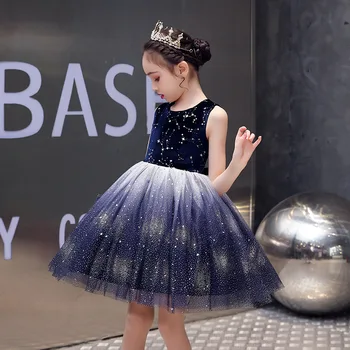

4-12 Years Girls Blue Sky Party Princess Dress Elegant Evening Prom Costumes Little Girl Summer New Sundress
