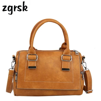 

Women Boston Bag Korean Retro Female Shoulder Bag Fashion Simple Solid Wild Messenger Bag Large Capacity PU Leather Handbag