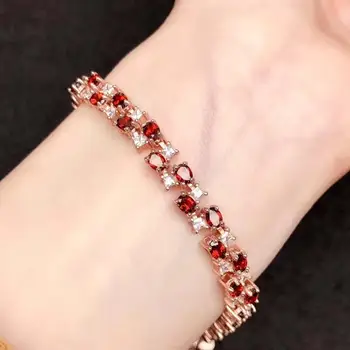 

Real And Natural Garnet chain bracelet Free shipping Natural real Garnet 925 sterling silver bracelet