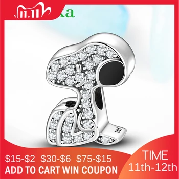 

High Quality 925 Sterling Silver Cartoon Puppy Clear Zircon Crystal Beads Fit European Women Bracelets Silver 925 Fine Jewelry