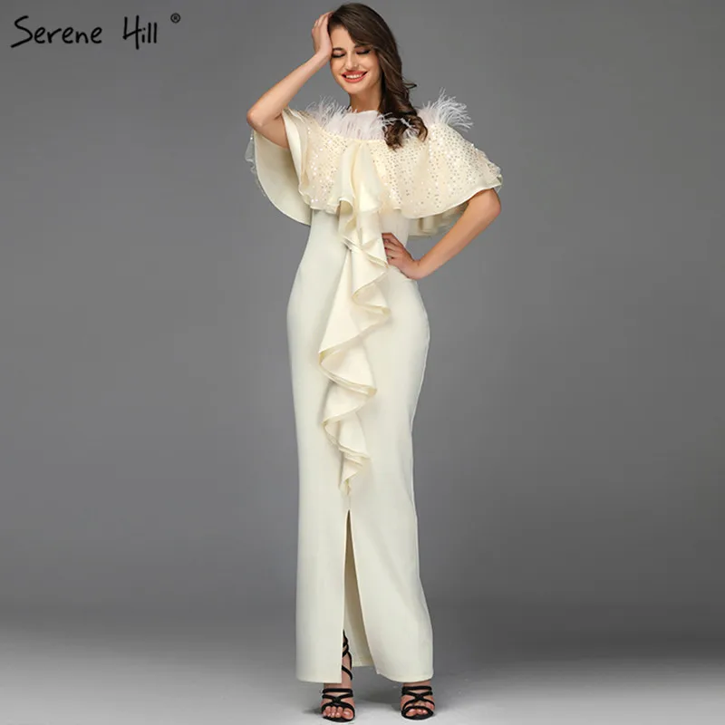 Платья для выпускного вечера с перьями цвета слоновой кости, расшитые блестками,, без рукавов, шаль из пряжи, платья для выпускного вечера, дизайн Serene hilm BQA8039