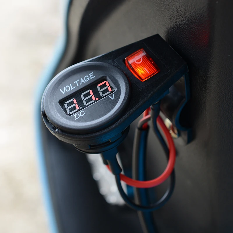 Waterproof Voltmeter Motorcycle Boat Car DC 12V-24V LED Voltmeter Display Voltage Meter with ON OFF Switch Car Low Voltage Alarm