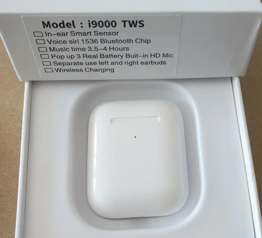 i9000 TWS Реплика 1:1 AP 2 Pop Up беспроводной Bluetooth 5,0 Смарт сенсор наушники беспроводной зарядки Super Bass PK i60 i80 - Цвет: i9000  white
