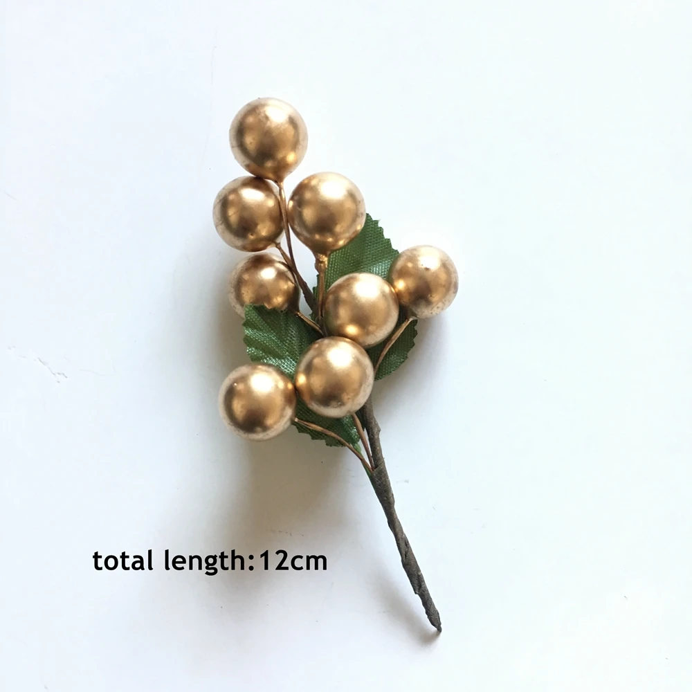thumbnail image 1 of 5/10/12 piezas de mini estambres de flores artificiales de frutas, cerezas, bayas de perlas de plástico para Navidad, caja de regalo de bricolaje para bodas, corona decorada, 1 of 5