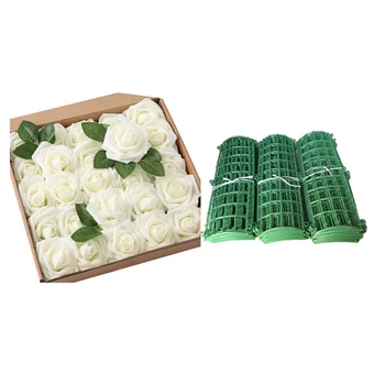 

2 Set DIY Wedding Decorations: 1 Set Flower Stand Plastic Frame Flower Wall Arch Background & 1 Set Roses Artificial Flowers-25