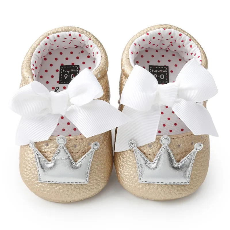 Fashion Toddler Crown First Walkers Baby Girl Shoes With Bowknot soft sole  Non-slip Fashion Bow Shoes Crib Shoes