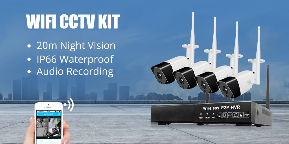 Wetrans камера безопасности 1080P Аудио HD CCTV Wifi камера NVR комплект видеонаблюдения беспроводной открытый водонепроницаемый 4CH 2CH