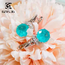 GZXSJG Paraiba Tourmaline Gemstones Clip font b Earrings b font for Women Solid font b 925