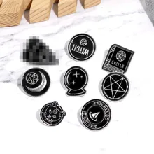 AliExpress,, панк, ведьма, гроб, ведьма, книга, черно-белая, с узором, капля масла, круглая брошь, значок волшебника на Хэллоуин