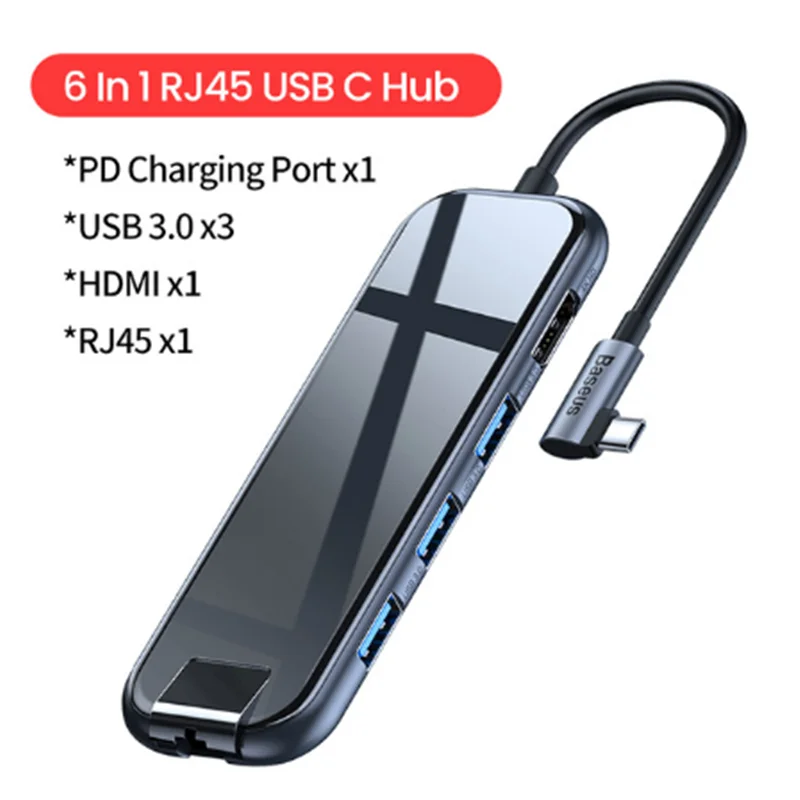 Baseus USB Type C HUB to HDMI RJ45 Multi USB 3.0 USB3.0 Power Adapter For MacBook Pro Air Dock 3 Port USB-C USB HUB Splitter Hab - Цвет: 6 In 1 RJ45 USBC Hub