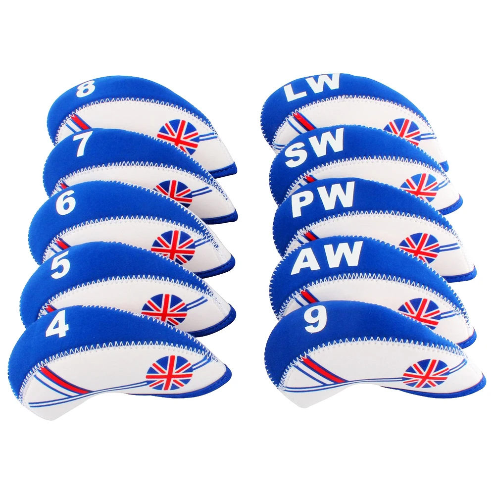 

QHALEN 10pcs Union Jack UK Flag Golf Iron Cover Headcover Protect Neoprene
