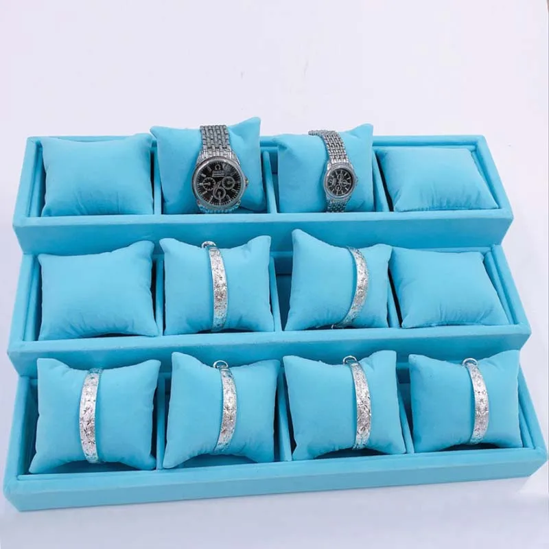 

Velvet Stackable Jewelry Watch Store Display Showcase Holder Organizer Storage Trays with 12 Grids Pillow Tray