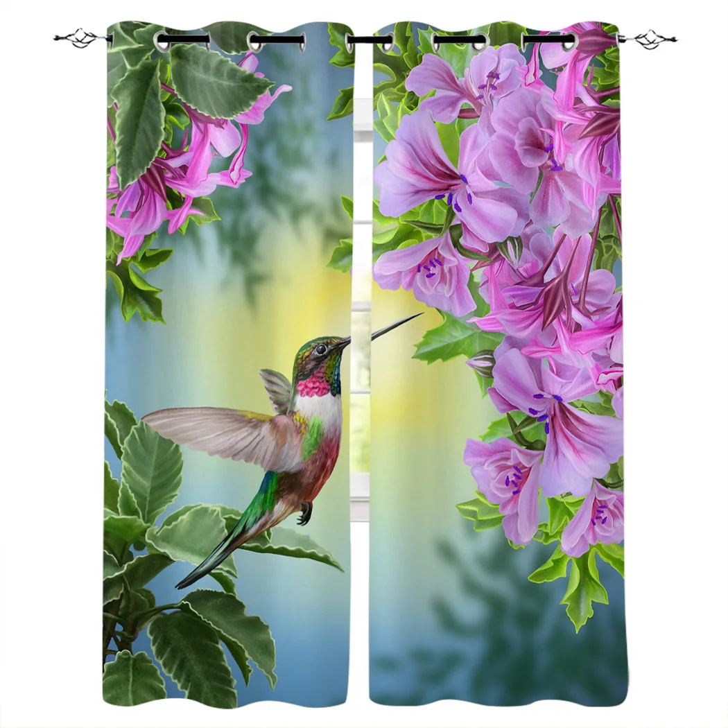 

Plant Flower Hummingbirds Curtains Window Living Room Curtains Kitchen Indoor Window High Blackout Curtain Thick