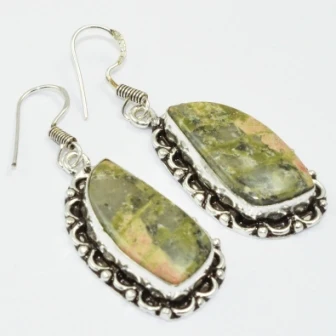 

Unakite , 50 mm, Silver Overlay on Copper Earrings, E1577