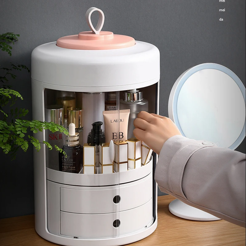 

360 rotating drawer cosmetic storage box desktop jewelry storage box Nordic household cosmetics skin care mask storage box
