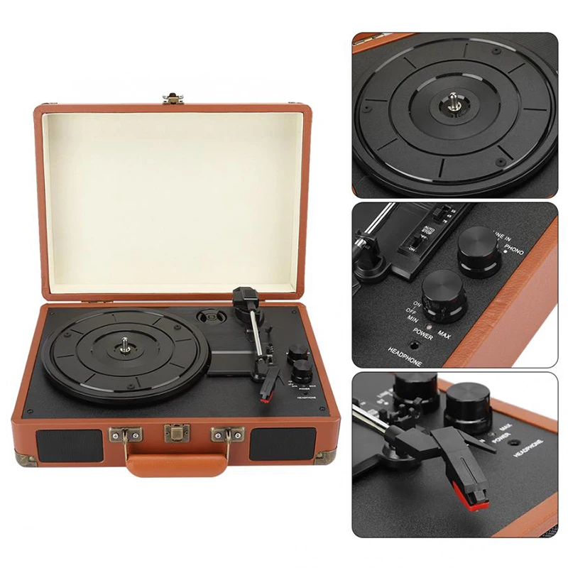 

33/45/78 Rpm Vintage Bluetooth Phonograph Portable Suitcase Turntable Vinyl Gramophone Record Phone Player 100-240V Music Box