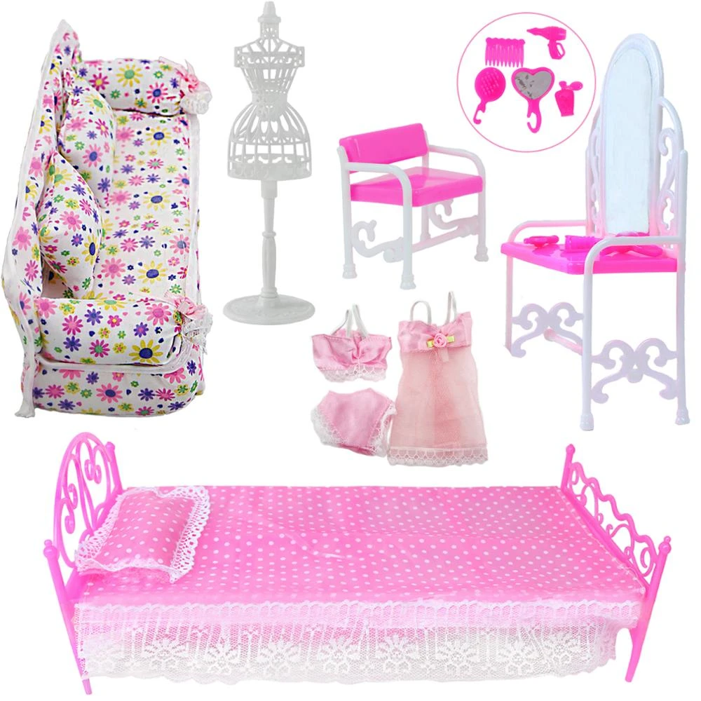 para casa de muñecas Barbie, cama, pijama, sofá, soporte de exhibición, muebles de miniaturas, juguete, 5 artículos|Muñecas| - AliExpress