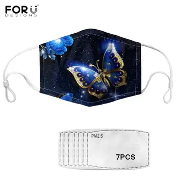 

FORUDESIGNS Beautiful Butterfly Print Women Anti-dust Mask Elastic Non-disposable Lady Mouth Mask Reusable Breathable Face Mask