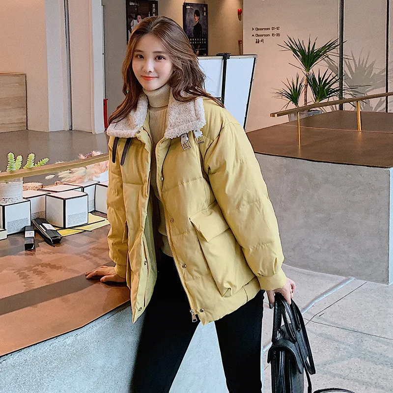

2019 New Style WOMEN'S Cotton Padded Clothing Korean-style Cotton Coat Women's Fashion Fold-down Collar Loose-Fit College Style