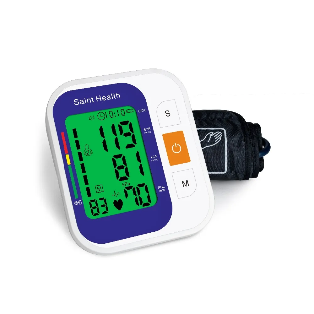 Online Con voz Digital automático superior Monitor de presión arterial de brazo corazón ritmo de esfigmomanómetros y tonómetros pulsometer