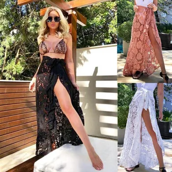

Fashion Summer Women Bikini Cover Up Solid Swimwear Sheer Beach Maxi Wrap Sarong Skirt