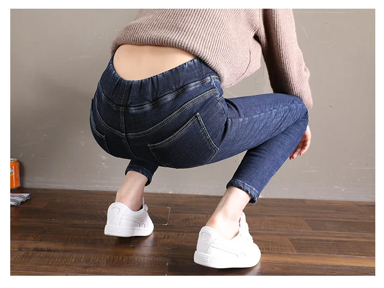 Female Autumn Winter Black Blue Skinny Jeans Women Thicken Fleece Warm Jeans Women High Waist Stretch Jeans Woman