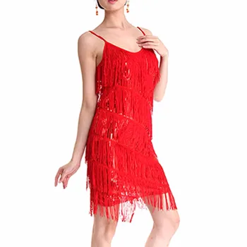 

Sexy Elegant Women Latin Dance Dress Fringed Tassel Sequins Clubwear Mini Dress Co1 co1
