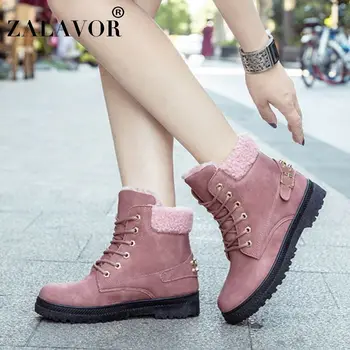 

ZALAVOR Big Size 35-44 Ankle Snow Boots For Women Flats Shoes Casual Lace Up String Beads Winter Plush Fur Cotton Shoes Women