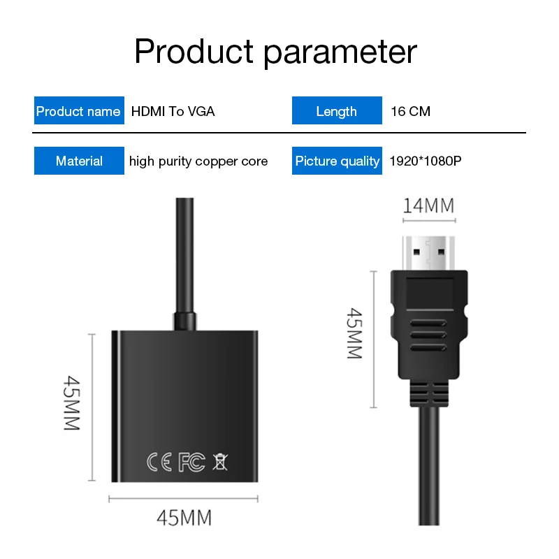 Адаптер DZLST HDMI в VGA 1080P штекер Женский конвертер цифро аналоговый для ноутбука HDTV