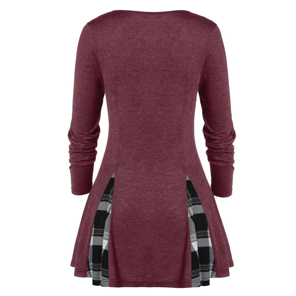Vestidos ropa mujer зимнее платье размера плюс, женские топы размера плюс, туника, футболка на пуговицах, клетчатая футболка с длинным рукавом, женская одежда