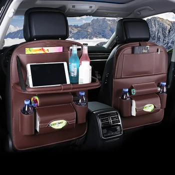 

Car Back Seat Organizer PU Leather Auto Storage Bag with Foldable Tray Dining Tablet Holder for Umbrella Water Bottle Ipad phone