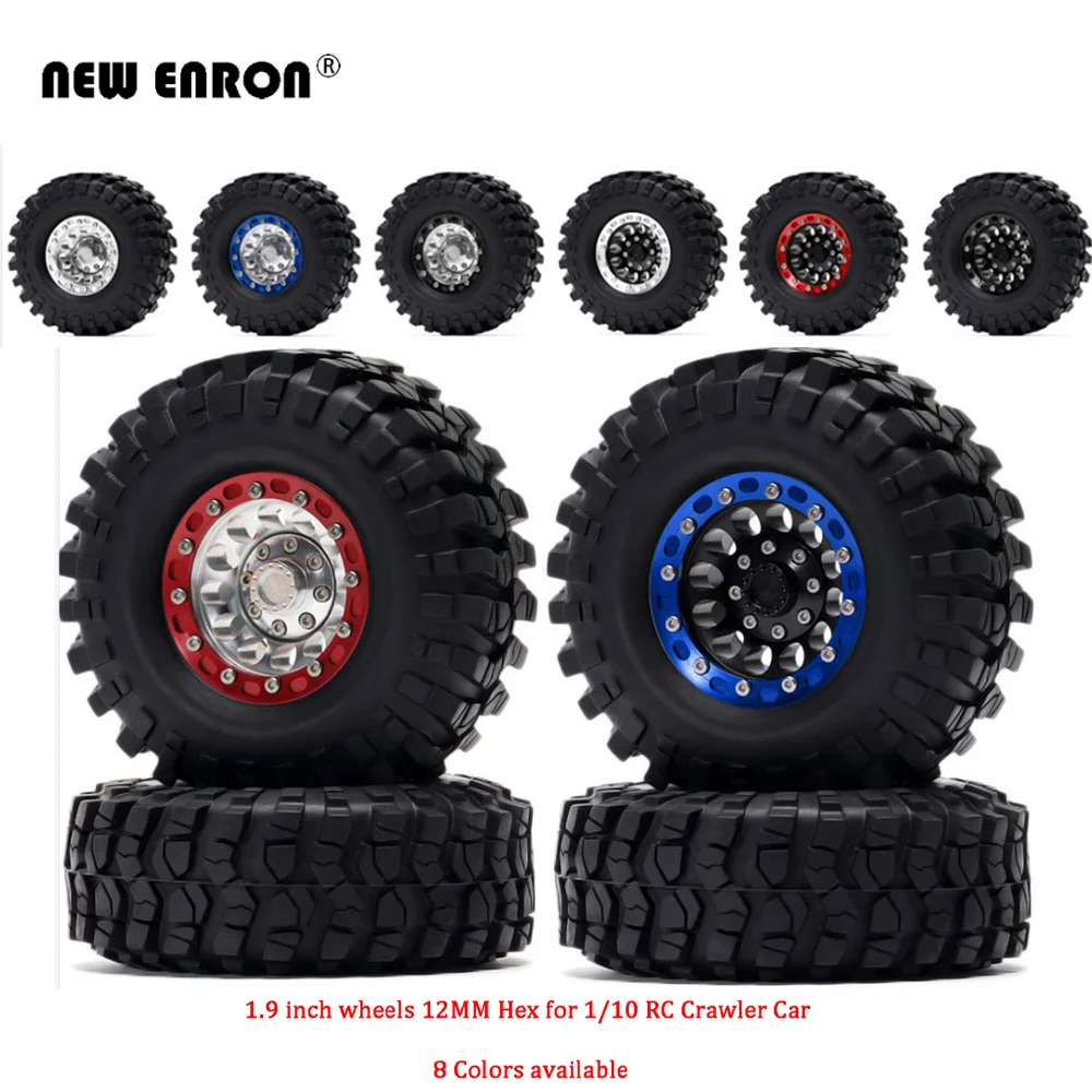 Set of 4 1.9 Inch RC Crawler Tires and Metal Alloy 1.9 Beadlock Wheels for 1/10 RC Rock Crawler Traxxas TRX-4 TRX-6 Axial SCX10 II Redcat Gen 8 Gen 7 Upgrades 