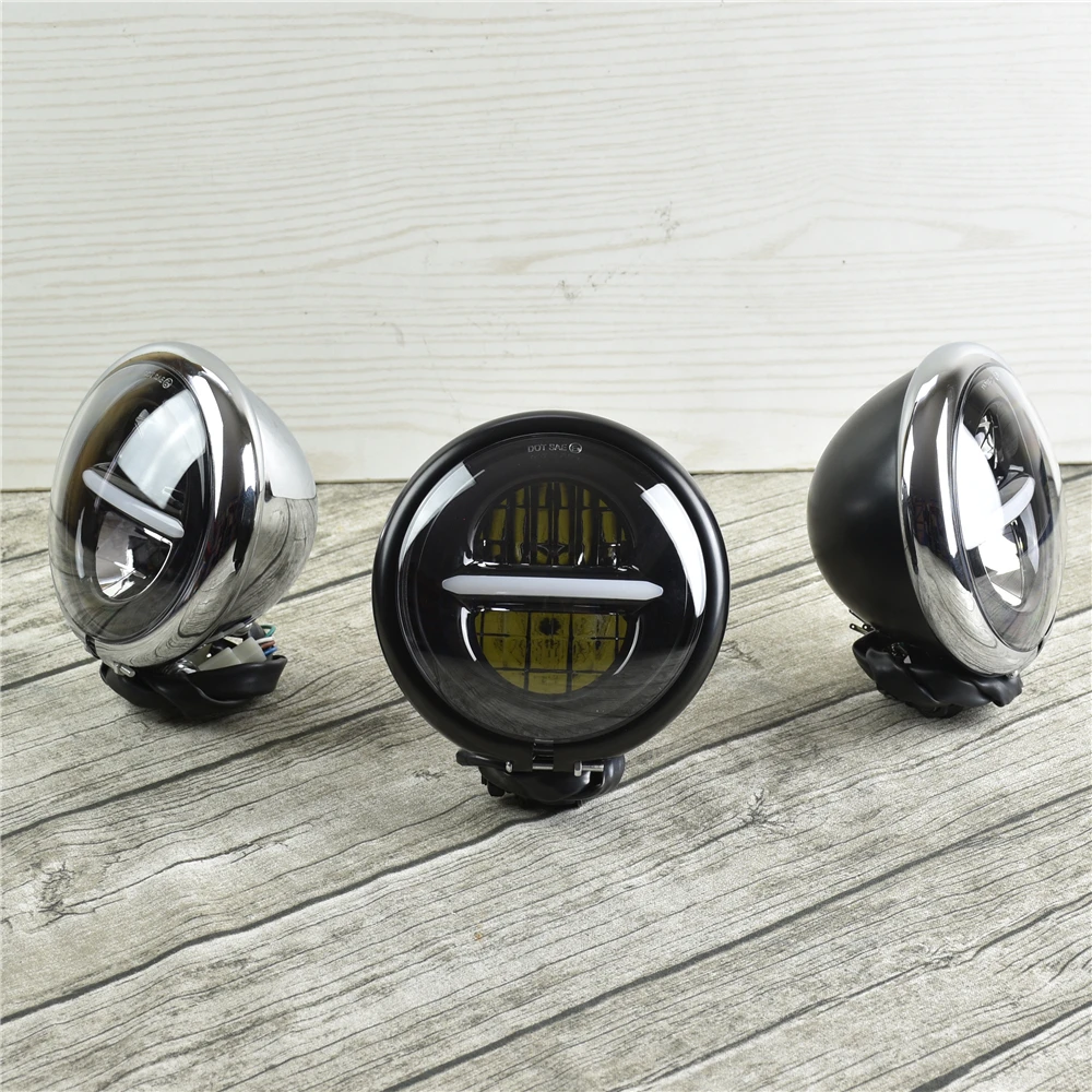Motorcycle LED Headlight 5.75 Inch for 883 Bobber Cruiser Chopper Sportster Cafe Racer Road King Vintage Motorbike Light 5.75''