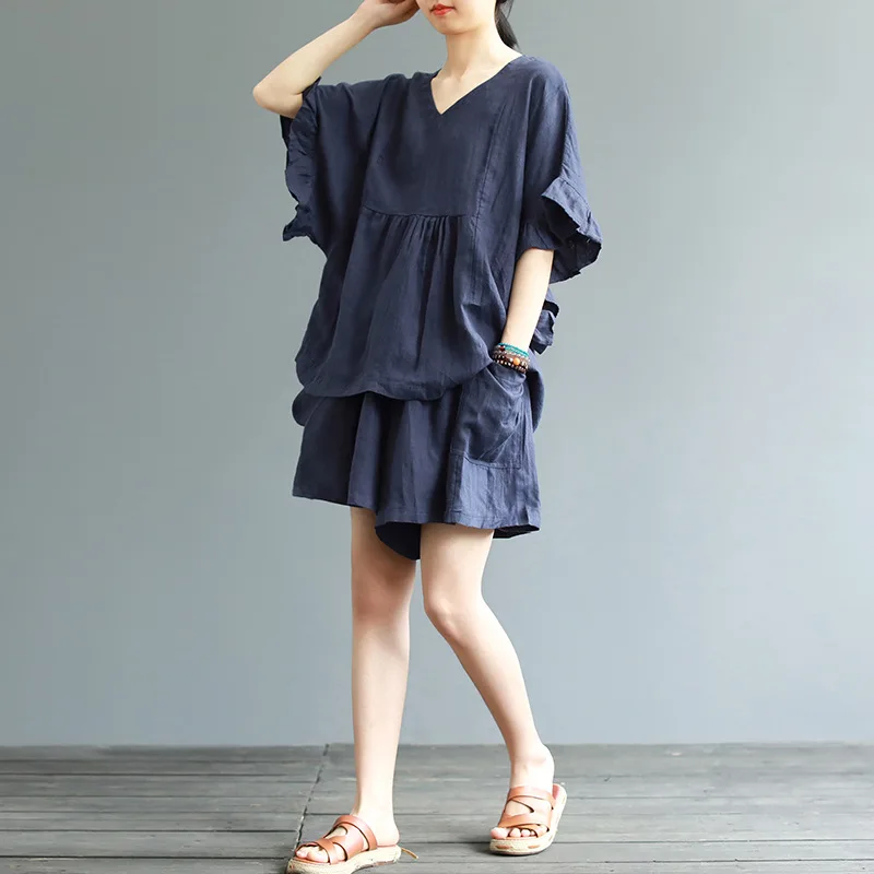 

Plus Size Women Sets Summer Big Size Female Lady Cotton Linen Set Suits Tops Shirt Loose Shorts Tracksuit Vintage Suit AA146S30