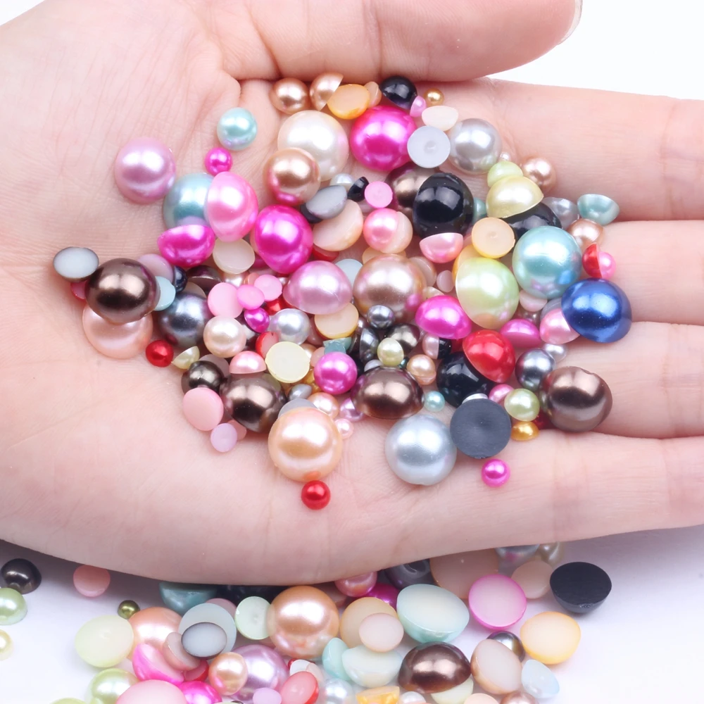

Half Round Pearls 1000pcs Mixed Sizes 2 3 4 5 6 8 10mm ABS Imitation Flatback Loose Glue On Resin Beads DIY Jewelry Decorations