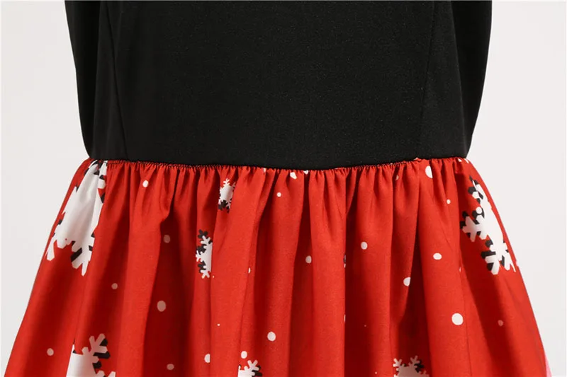 Зимнее рождественское платье с длинным рукавом для женщин, с принтом снеговика, элегантные винтажные Повседневные Вечерние платья в стиле пэчворк черного и красного цвета размера плюс