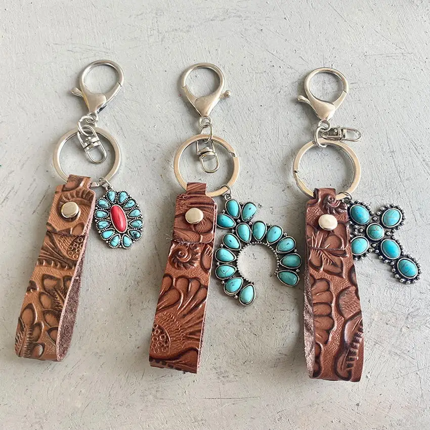 leather flowers keychain