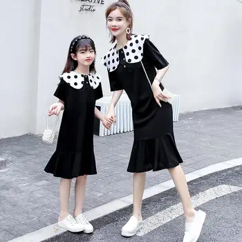 

Black Twinning Dress Dot Collar Mother Daughter Dresses Mom Girls Dress 2020 Mommy Girl Match Party Family Look Outfits J992