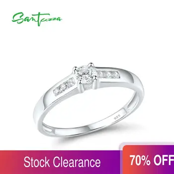 

SANTUZZA 925 Sterling Silver Ring For Woman Sparkling Luxury White CZ Stones Engagement Romantic Female Rings Fine Jewelry