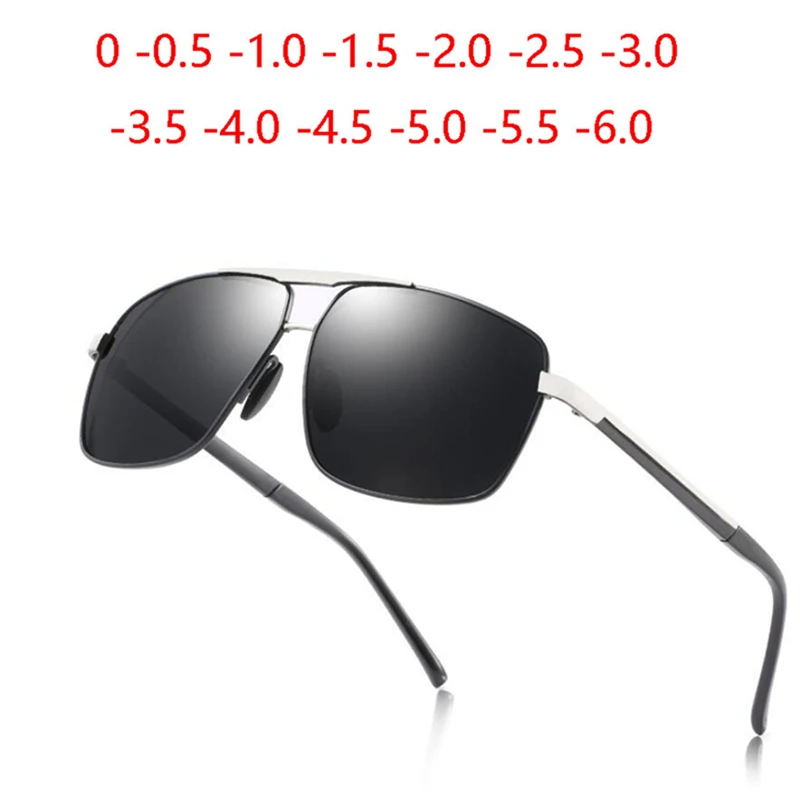 Серые линзы квадратные готовые Близорукие Солнцезащитные очки Мужские поляризационные металлические очки для вождения UV400 Солнцезащитные очки по рецепту 0-0,5-1,0-1,5-6,0