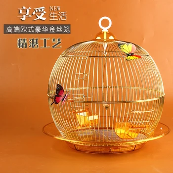 

Round black phoenix tiger skin bird peony pearl metal ornamental cage small breeding parrot and bird cage decoration